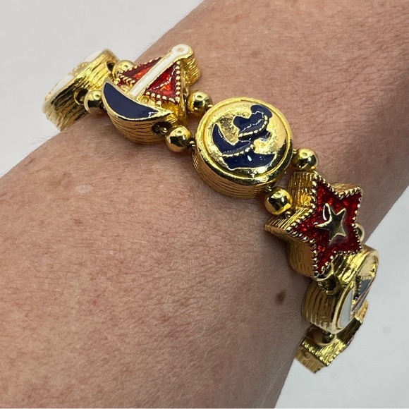 S.P. VTG Enamel Golden Nautical Slide Bracelet 7.25" - Picture 1 of 8